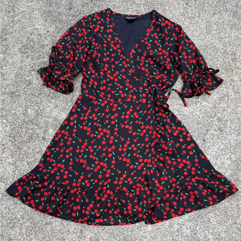 Cherry Print Wrap Dress size XS